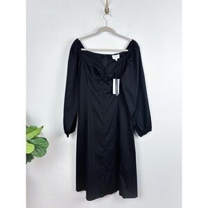 NWT Who What Wear Collection Black Cotton Long Sleeve Midi Dress Sz M